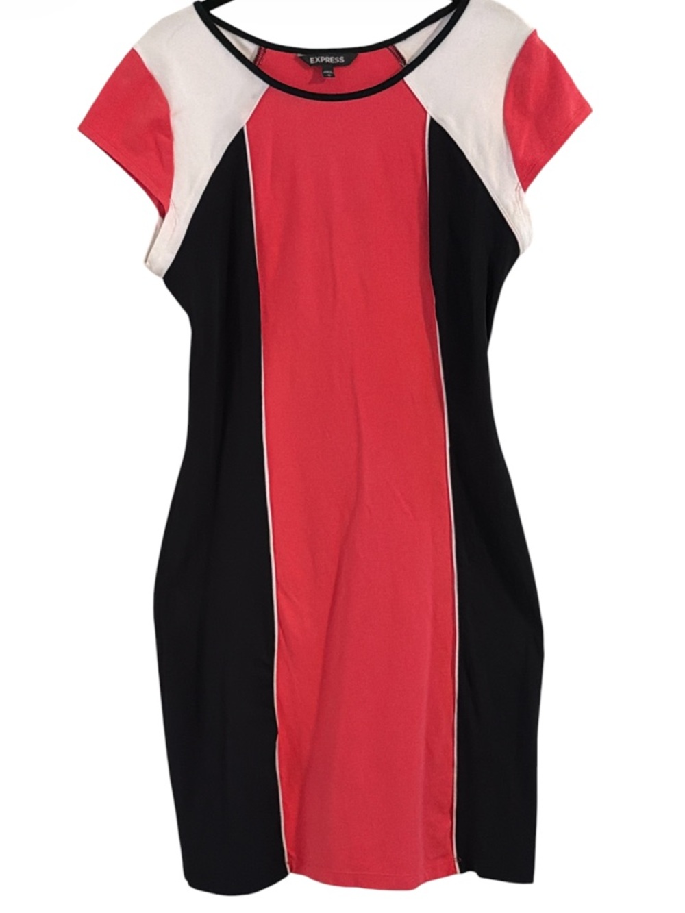 Express Colorblock Sheath Dress Pink Black White Cap Sleeve Mini Stretch Size M